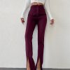 Женские брюки из замши с разрезами, цвет пурпурный, 100% хлопок, размер S, модель рост 164 см, вес 49 кг